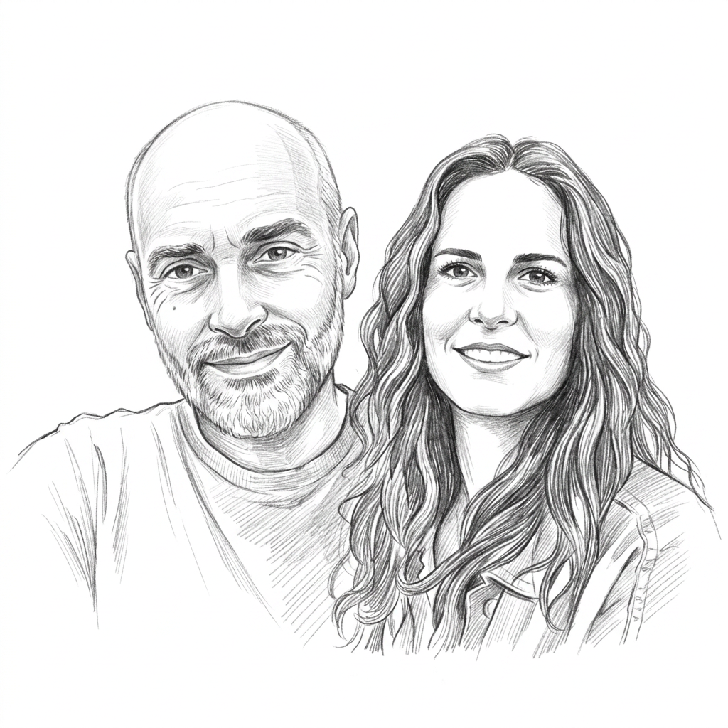 Boceto a lápiz de Sara Ramos & Santiago Martínez