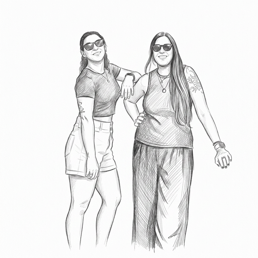 Boceto a lápiz de Belén Palacios Maneiro & Bárbara Montoto